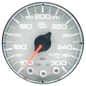 Picture of Autometer Spek-Pro Gauge Oil Temp 2 1-16in 300f Stepper Motor W-Peak & Warn Slvr-Chrm