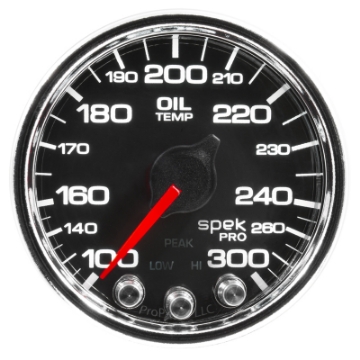 Picture of Autometer Spek-Pro Gauge Oil Temp 2 1-16in 300f Stepper Motor W-Peak & Warn Blk-Chrm