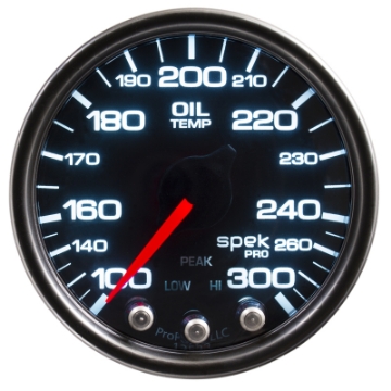 Picture of Autometer Spek-Pro Gauge Oil Temp 2 1-16in 300f Stepper Motor W-Peak & Warn Blk-Smoke-Blk