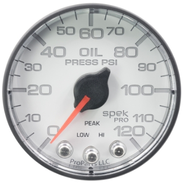 Picture of Autometer Spek-Pro Gauge Oil Press 2 1-16in 120psi Stepper Motor W-Peak & Warn Wht-Blk