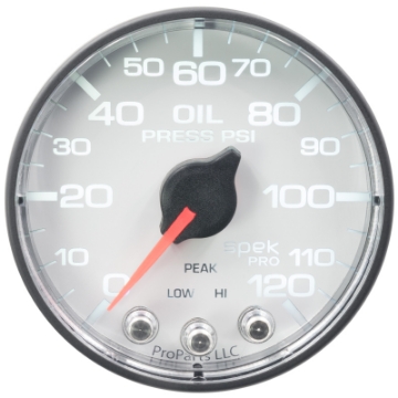 Picture of Autometer Spek-Pro Gauge Oil Press 2 1-16in 120psi Stepper Motor W-Peak & Warn Wht-Blk