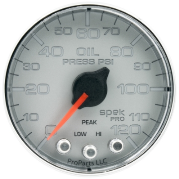 Picture of Autometer Spek-Pro Gauge Oil Press 2 1-16in 120psi Stepper Motor W-Peak & Warn Slvr-Chrm
