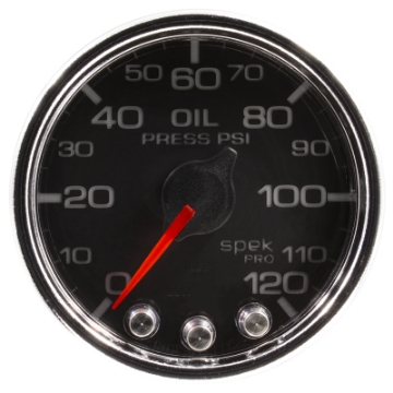 Picture of Autometer Spek-Pro Gauge Oil Press 2 1-16in 120psi Stepper Motor W-Peak & Warn Blk-Chrm