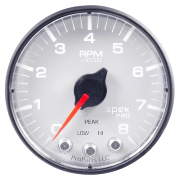 Picture of Autometer Spek-Pro Gauge Tach 2 1-16in 8K Rpm W- Shift Light & Peak Mem Wht-Blk