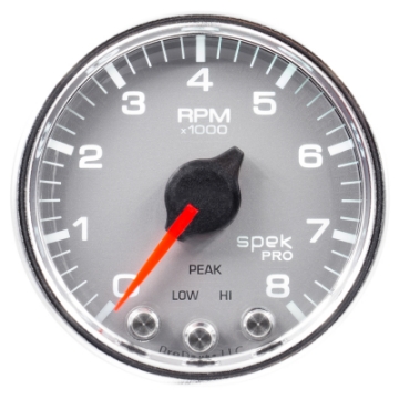 Picture of Autometer Spek-Pro Gauge Tach 2 1-16in 8K Rpm W- Shift Light & Peak Mem Slvr-Chrm