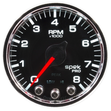 Picture of Autometer Spek-Pro Gauge Tach 2 1-16in 8K Rpm W- Shift Light & Peak Mem Blk-Chrm