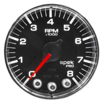 Picture of Autometer Spek-Pro Gauge Tach 2 1-16in 8K Rpm W- Shift Light & Peak Mem Blk-Chrm