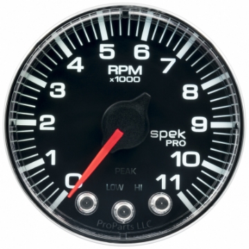 Picture of Autometer Spek-Pro Gauge Tach 2 1-16in 11K Rpm W- Shift Light & Peak Mem Blk-Chrm