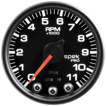 Picture of Autometer Spek-Pro Gauge Tach 2 1-16in 11K Rpm W- Shift Light & Peak Mem Blk-Blk
