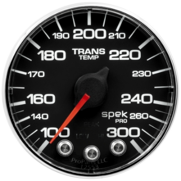 Picture of Autometer Spek-Pro Gauge Trans Temp 2 1-16in 300f Stepper Motor W-Peak & Warn Blk-Chrm