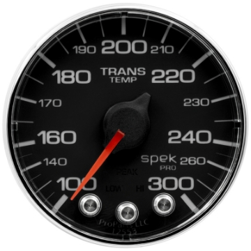 Picture of Autometer Spek-Pro Gauge Trans Temp 2 1-16in 300f Stepper Motor W-Peak & Warn Blk-Chrm