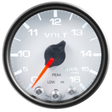 Picture of Autometer Spek-Pro Gauge Voltmeter 2 1-16in 16V Stepper Motor W-Peak & Warn Wht-Blk