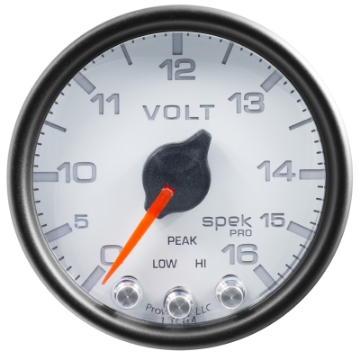 Picture of Autometer Spek-Pro Gauge Voltmeter 2 1-16in 16V Stepper Motor W-Peak & Warn Wht-Blk