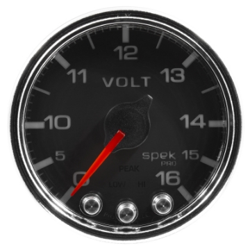 Picture of Autometer Spek-Pro Gauge Voltmeter 2 1-16in 16V Stepper Motor W-Peak & Warn Blk-Chrm