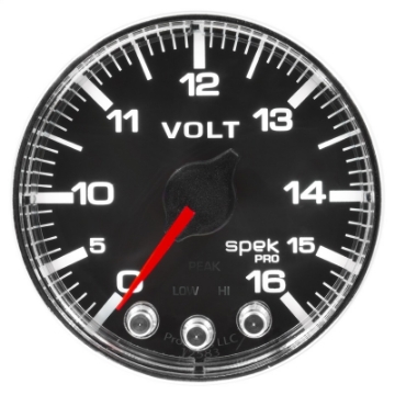 Picture of Autometer Spek-Pro Gauge Voltmeter 2 1-16in 16V Stepper Motor W-Peak & Warn Blk-Chrm