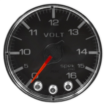 Picture of Autometer Spek-Pro Gauge Voltmeter 2 1-16in 16V Stepper Motor W-Peak & Warn Blk-Chrm
