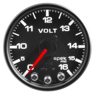 Picture of Autometer Spek-Pro Gauge Voltmeter 2 1-16in 16V Stepper Motor W-Peak & Warn Blk-Blk