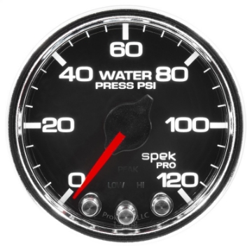 Picture of Autometer Spek-Pro Gauge Water Press 2 1-16in 120psi Stepper Motor W-Peak & Warn Blk-Chrm