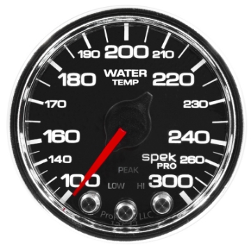 Picture of Autometer Spek-Pro Gauge Water Temp 2 1-16in 300f Stepper Motor W-Peak & Warn Blk-Chrm