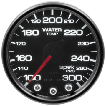 Picture of Autometer Spek-Pro Gauge Water Temp 2 1-16in 300f Stepper Motor W-Peak & Warn Blk-Smoke-Blk