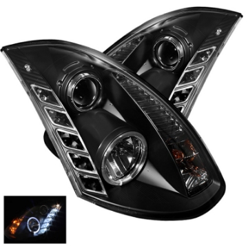 Picture of Spyder Infiniti G35 03-07 2DR Projector Halogen - LED Halo DRL Blk High H4 PRO-YD-IG35032D-DRL-BK