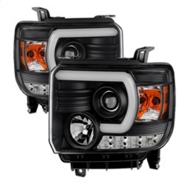 Picture of Spyder GMC Sierra 14-16 Projector Headlights Light Bar DRL Blk PRO-YD-GS14V2-LBDRL-BK