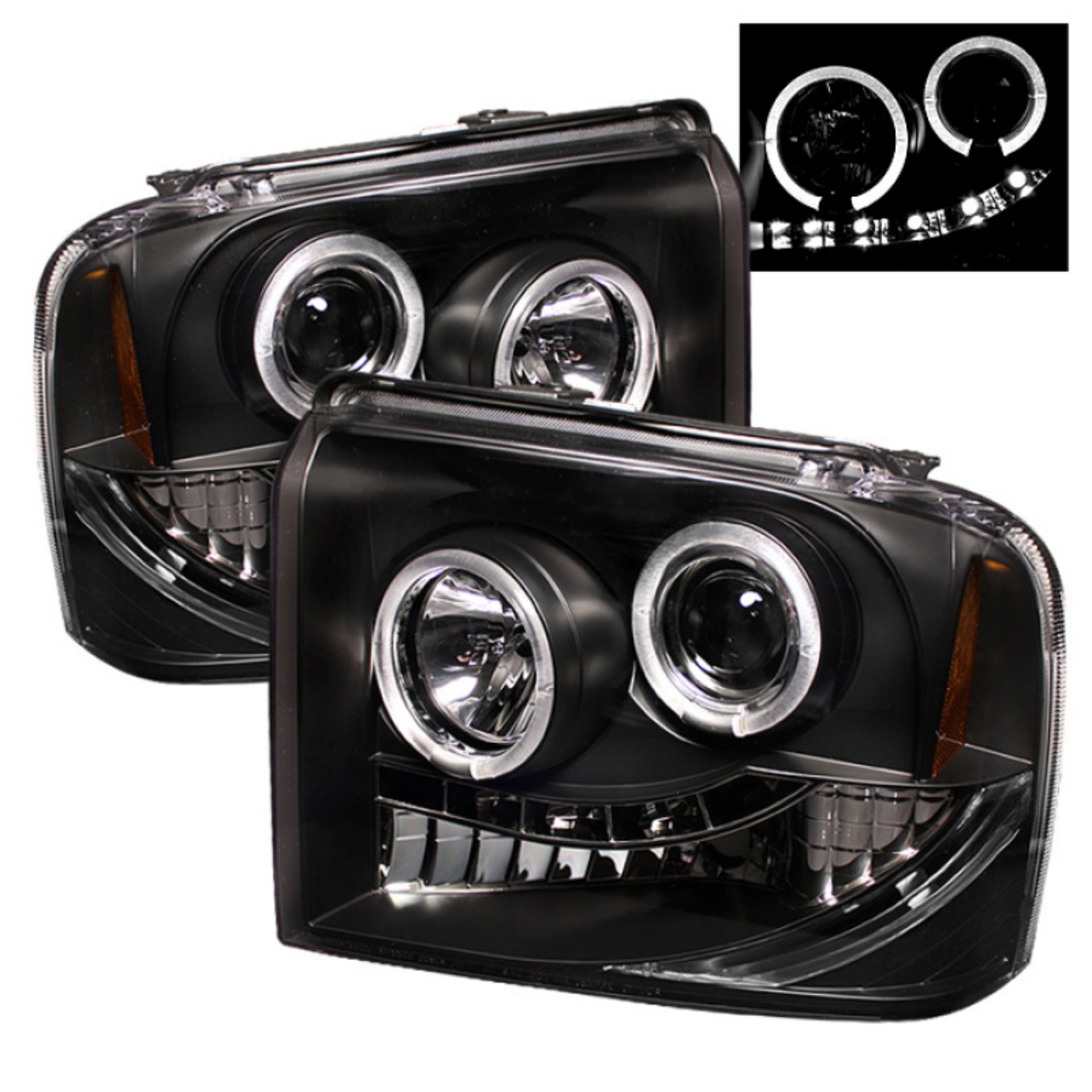 Picture of Spyder Ford F250-350-450 Super Duty 05-07 Projector Headlights LED Halo- LED Blk PRO-YD-FS05-HL-BK