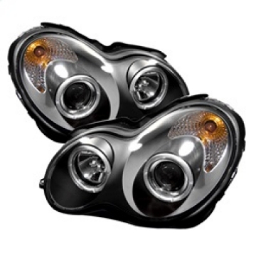 Picture of Spyder Mercedes Benz C-Class 01-05 4 DrProjector Headlights Halogen LED Halo Blk PRO-YD-MBW203-HL-BK