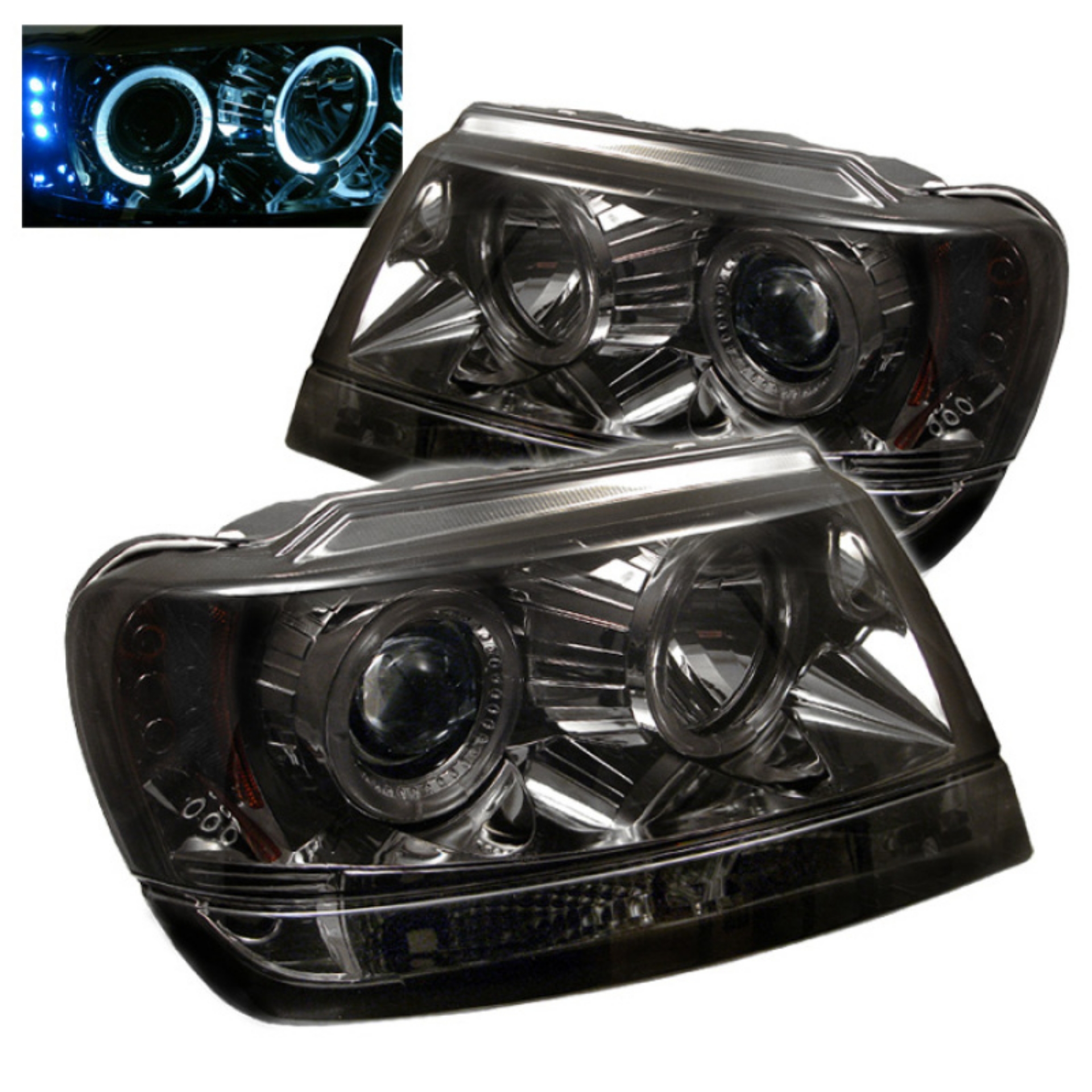 Picture of Spyder Jeep Grand Cherokee 99-04 Projector Headlights LED Halo LED Smke - PRO-YD-JGC99-HL-SMC