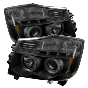 Picture of Spyder Nissan Titan 04-14 Projector Headlights LED Halo LED Blk Smke PRO-YD-NTI04-HL-BSM