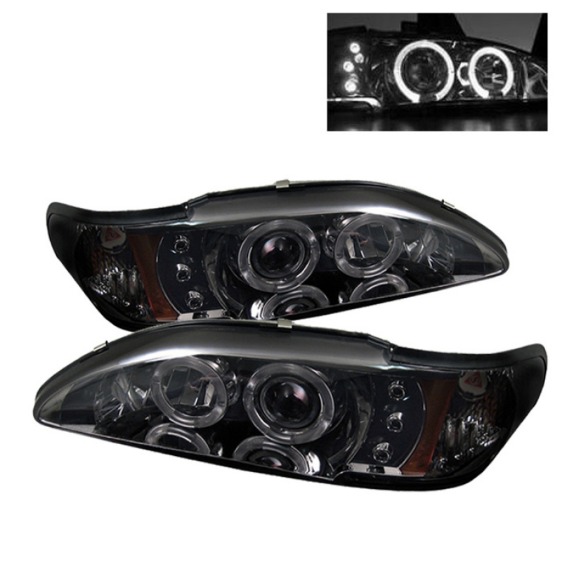 Picture of Spyder Ford Mustang 94-98 1PC Projector LED Halo Amber Reflector LED Smk PRO-YD-FM94-1PC-AM-SMC