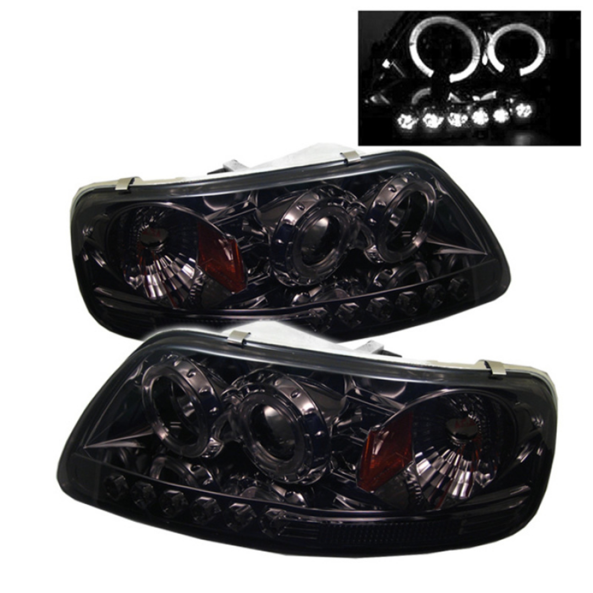 Picture of Spyder Ford F150 97-03 Projector - LED Halo Amber Reflector LED Smke PRO-YD-FF15097-1P-AM-SMC