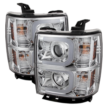 Picture of Spyder Chevy Silverado 1500 14-16 Projector Headlights Light Bar DRL Chrm PRO-YD-CS14-LBDRL-C
