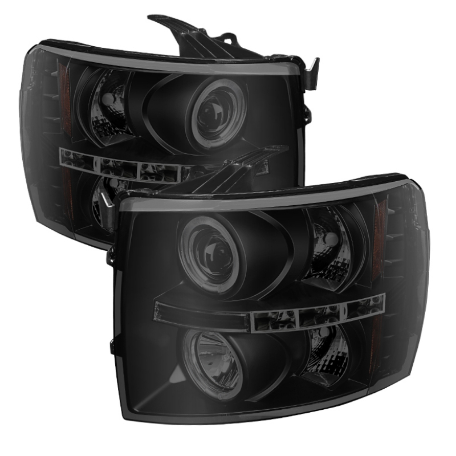 Picture of Spyder Chevy Silverado 1500-2500 07-13 Projector Headlights LED Halo LED Blk Smke PRO-YD-CS07-HL-BSM