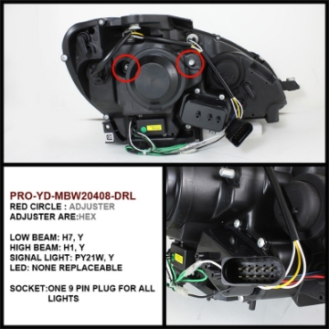 Picture of Spyder Mercedes Benz C-Class 08-11 Projector Headlights Halogen - DRL Chrm PRO-YD-MBW20408-DRL-C