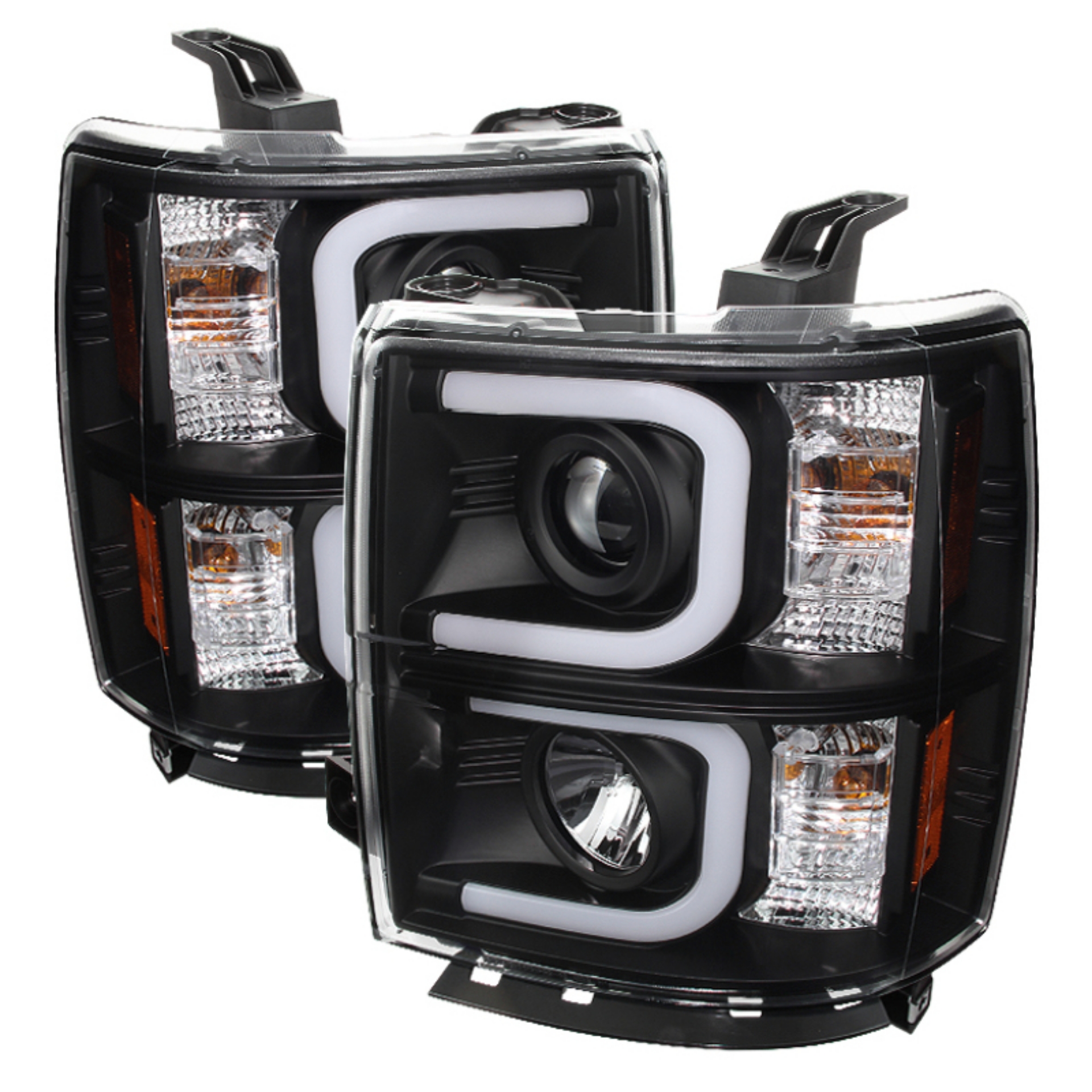 Picture of Spyder Chevy Silverado 1500 14-16 Projector Headlights Light Bar DRL Blk PRO-YD-CS14-LBDRL-BK