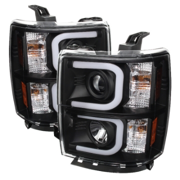 Picture of Spyder Chevy Silverado 1500 14-16 Projector Headlights Light Bar DRL Blk PRO-YD-CS14-LBDRL-BK
