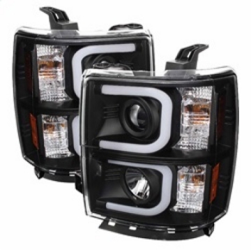 Picture of Spyder Chevy Silverado 1500 14-16 Projector Headlights Light Bar DRL Blk PRO-YD-CS14-LBDRL-BK