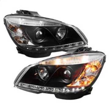 Picture of Spyder Mercedes Benz C-Class 08-11 Projector Headlights Halogen - DRL Blk PRO-YD-MBW20408-DRL-BK