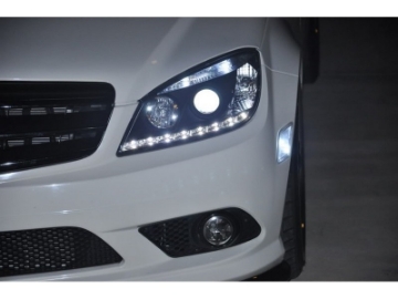 Picture of Spyder Mercedes Benz C-Class 08-11 Projector Headlights Halogen - DRL Blk PRO-YD-MBW20408-DRL-BK