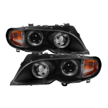 Picture of Spyder BMW E46 3-Series 02-05 4DR Projector Headlights 1PC LED Halo Blk PRO-YD-BMWE4602-4D-AM-BK
