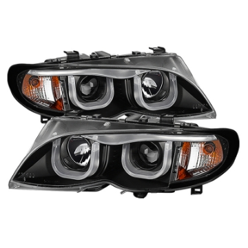Picture of Spyder BMW E46 3-Series 02-05 4DR Projector Headlights 1PC 3D Halo Blk PRO-YD-BMWE4602-4D-3DDRL-BK