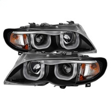Picture of Spyder BMW E46 3-Series 02-05 4DR Projector Headlights 1PC 3D Halo Blk PRO-YD-BMWE4602-4D-3DDRL-BK