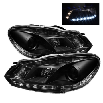 Picture of Spyder Volkswagen Golf-GTI 10-13 Projector Headlights Halogen Model- DRL Blk PRO-YD-VG10-DRL-BK