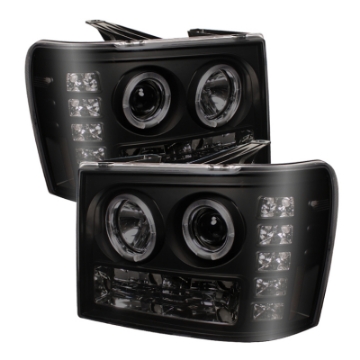 Picture of Spyder GMC Sierra 1500-2500 07-13 Projector Headlights LED Halo- LED Blk Smke PRO-YD-GS07-HL-BSM