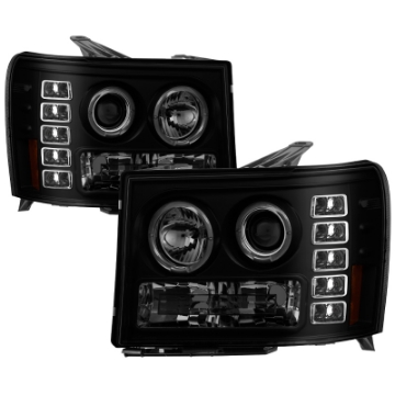 Picture of Spyder GMC Sierra 1500-2500 07-13 Projector Headlights LED Halo- LED Blk Smke PRO-YD-GS07-HL-BSM