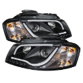 Picture of Spyder Audi A3 06-08 Projector Headlights Halogen Model- Light Tube DRL Blk PRO-YD-AA306-LTDRL-BK