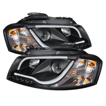 Picture of Spyder Audi A3 06-08 Projector Headlights Halogen Model- Light Tube DRL Blk PRO-YD-AA306-LTDRL-BK