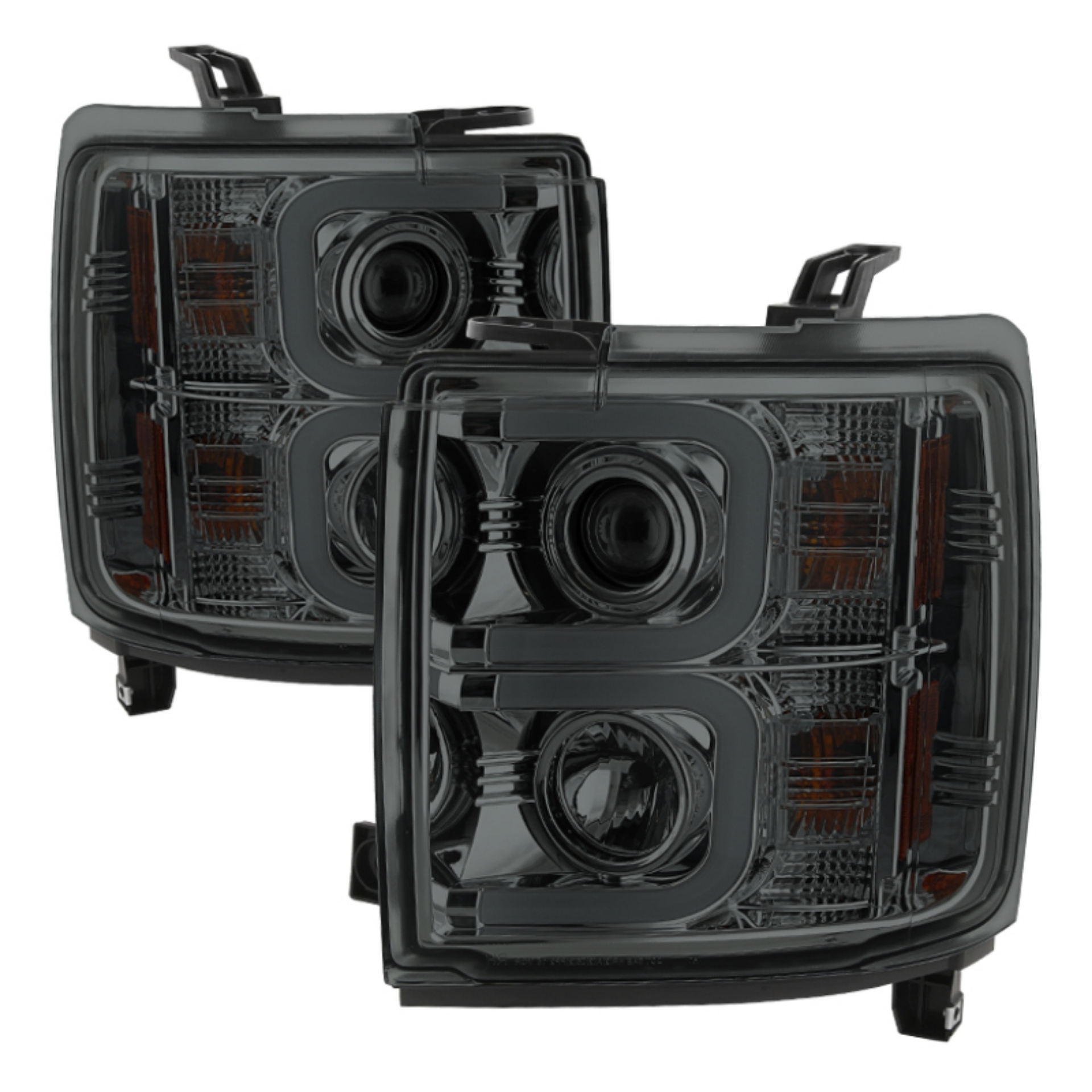 Picture of Spyder Chevy Silverado 14-16 2500 HD Projector Headlights Light Bar DRL Smke PRO-YD-CSHD14-LBDRL-SM