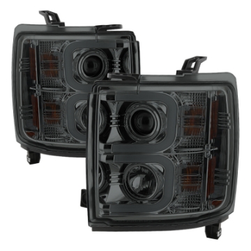 Picture of Spyder Chevy Silverado 14-16 2500 HD Projector Headlights Light Bar DRL Smke PRO-YD-CSHD14-LBDRL-SM